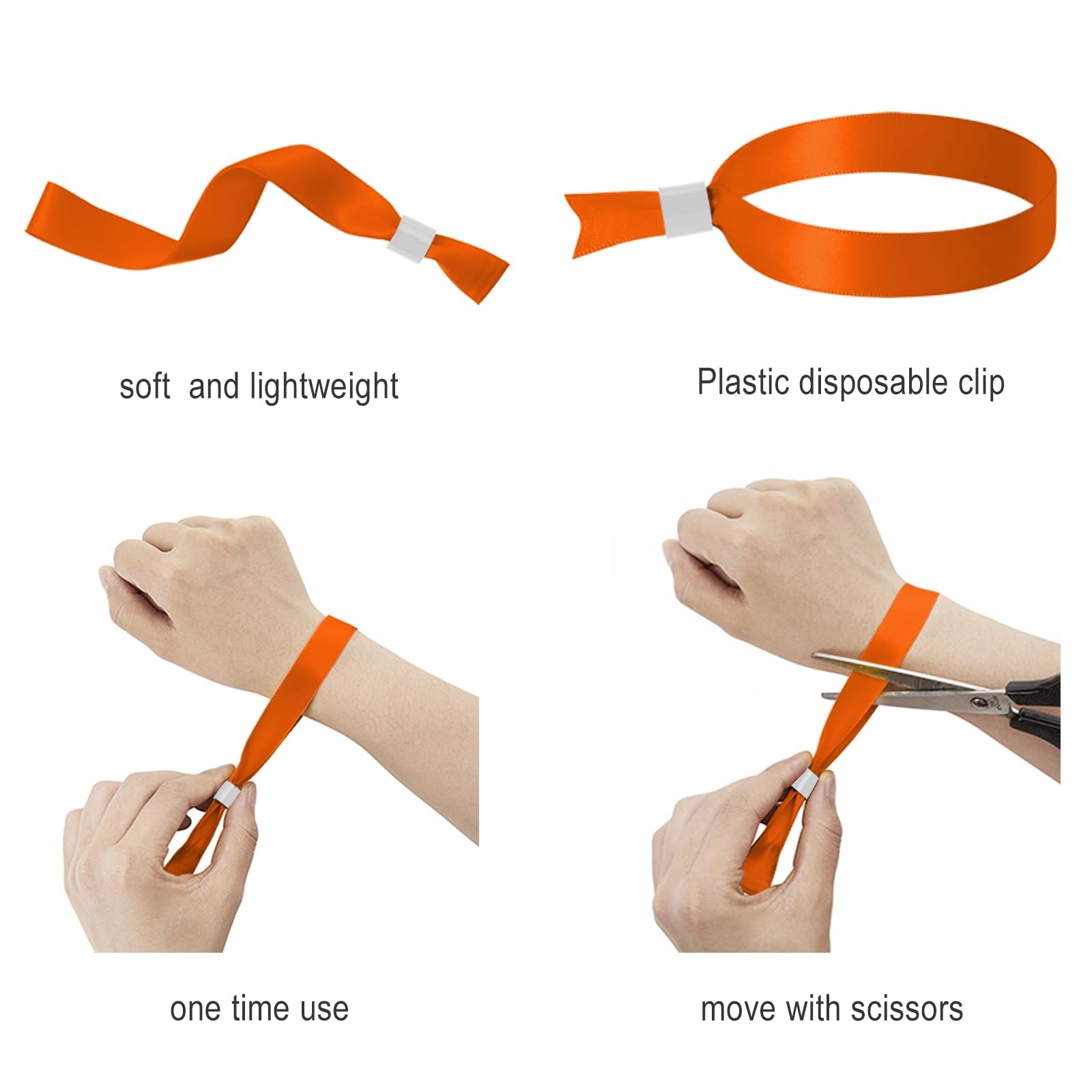 100 PCS Orange Event Wristbands Admission Party 13.7×0.59 Inch