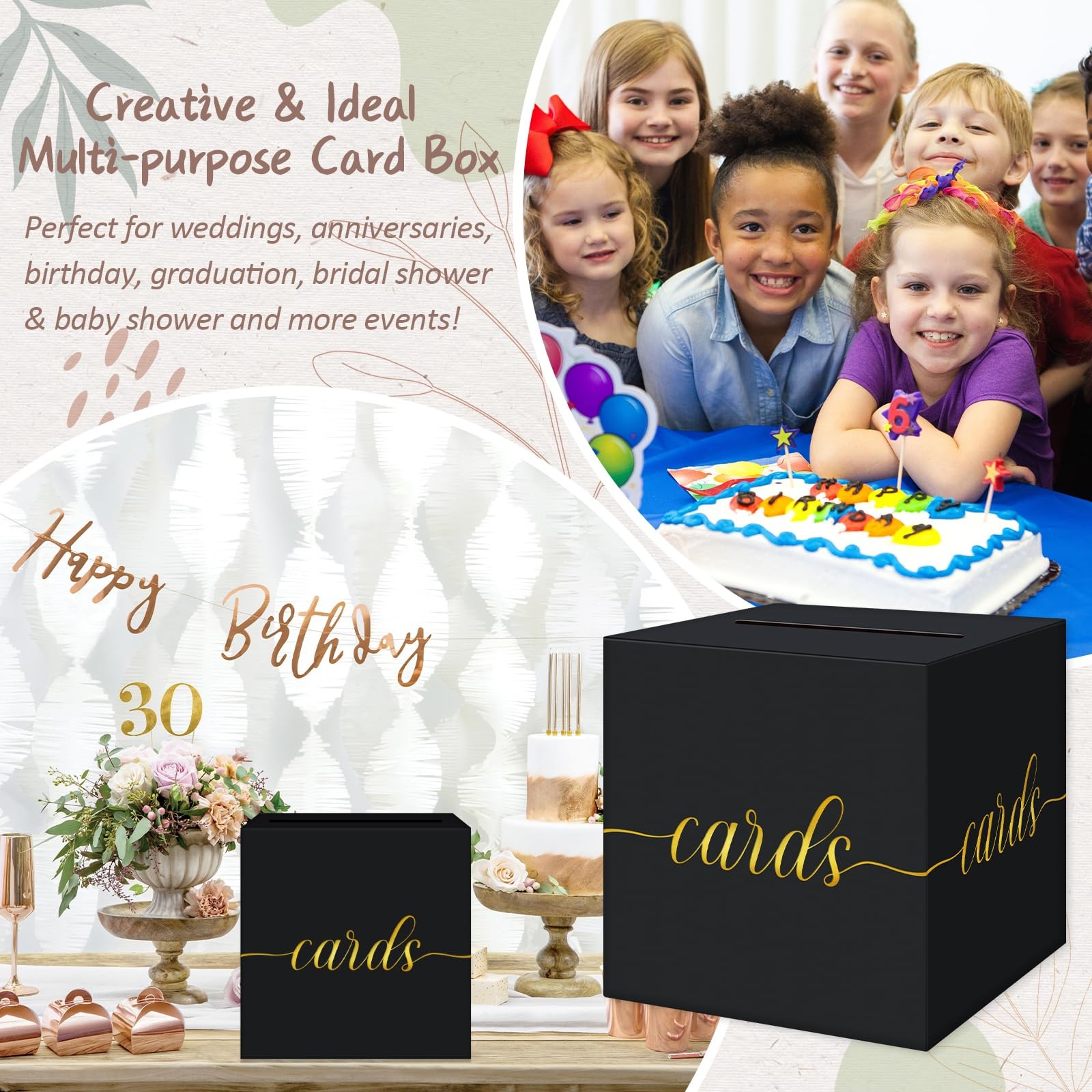 QIKSION Black Graduation Card Box, Gold 8.7*8.7*8.7 inch, and Foil
