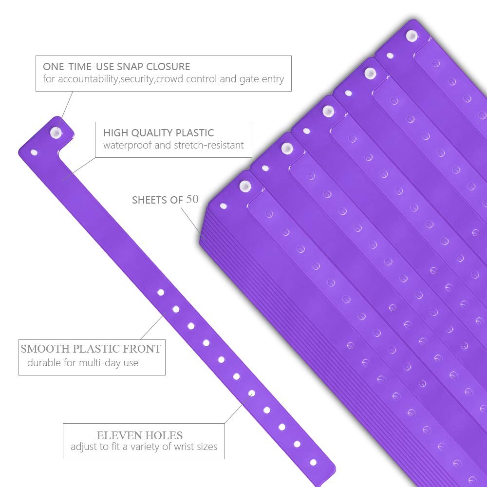 Plastic Event Wristbands Neon Purple 500 Pack Vinyl Wristbands for Parties