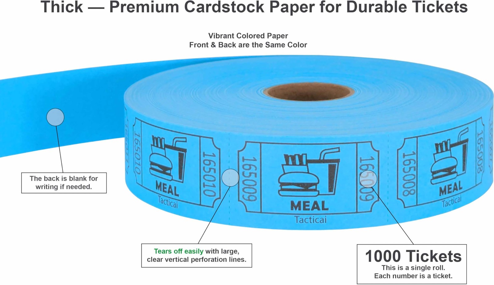 1000 Raffle Tickets, Meal, Blue (1 of 8 Colors), Single Roll, Ticket for Even…