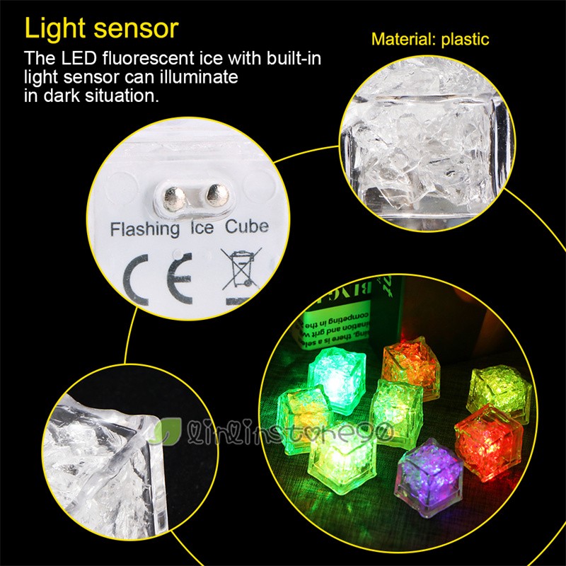 Light Up Ice Cubes for Drinks, 12~48Pack LED Ice Cubes Liquid Activated,Reusable