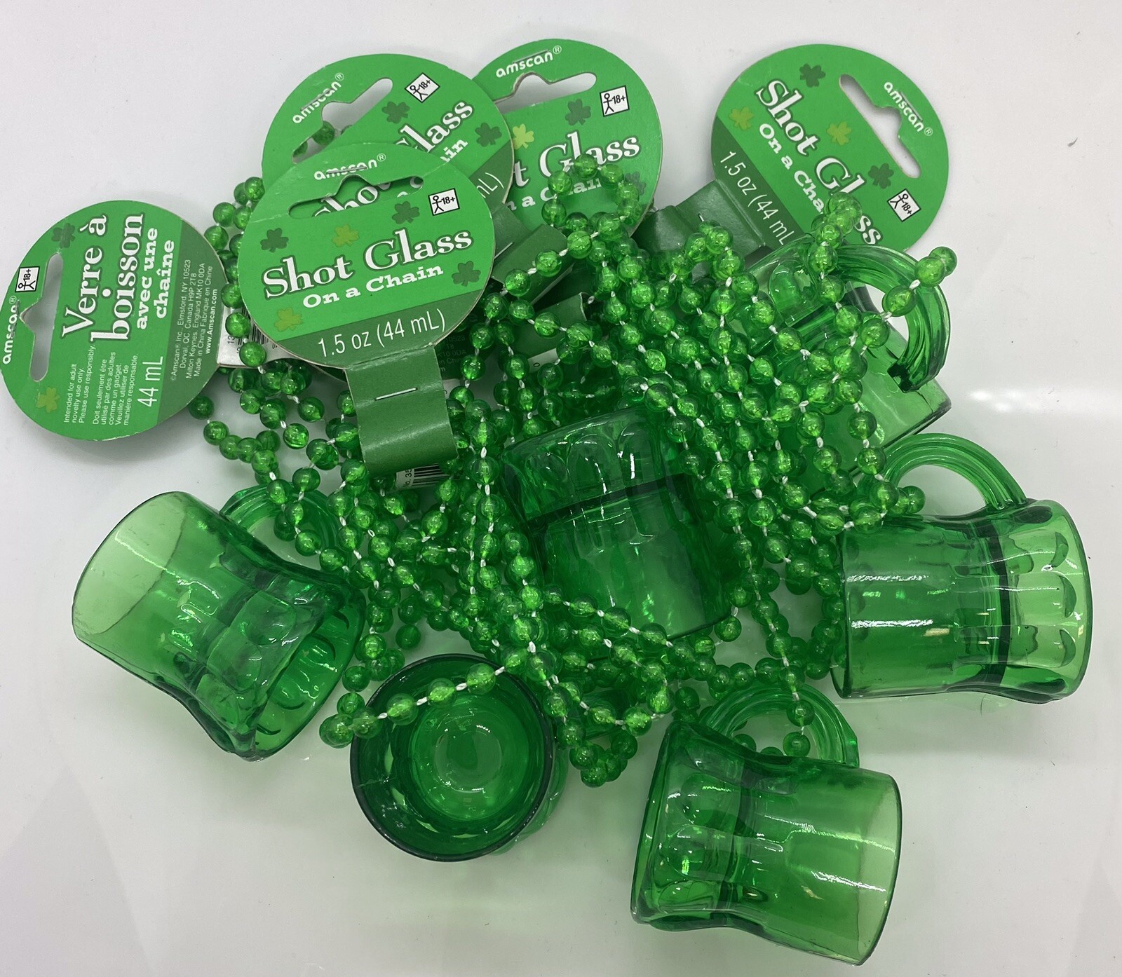 Lot Of 6 New Happy St Patricks Day Beer Mug Shot Glass Green Necklace Beads
