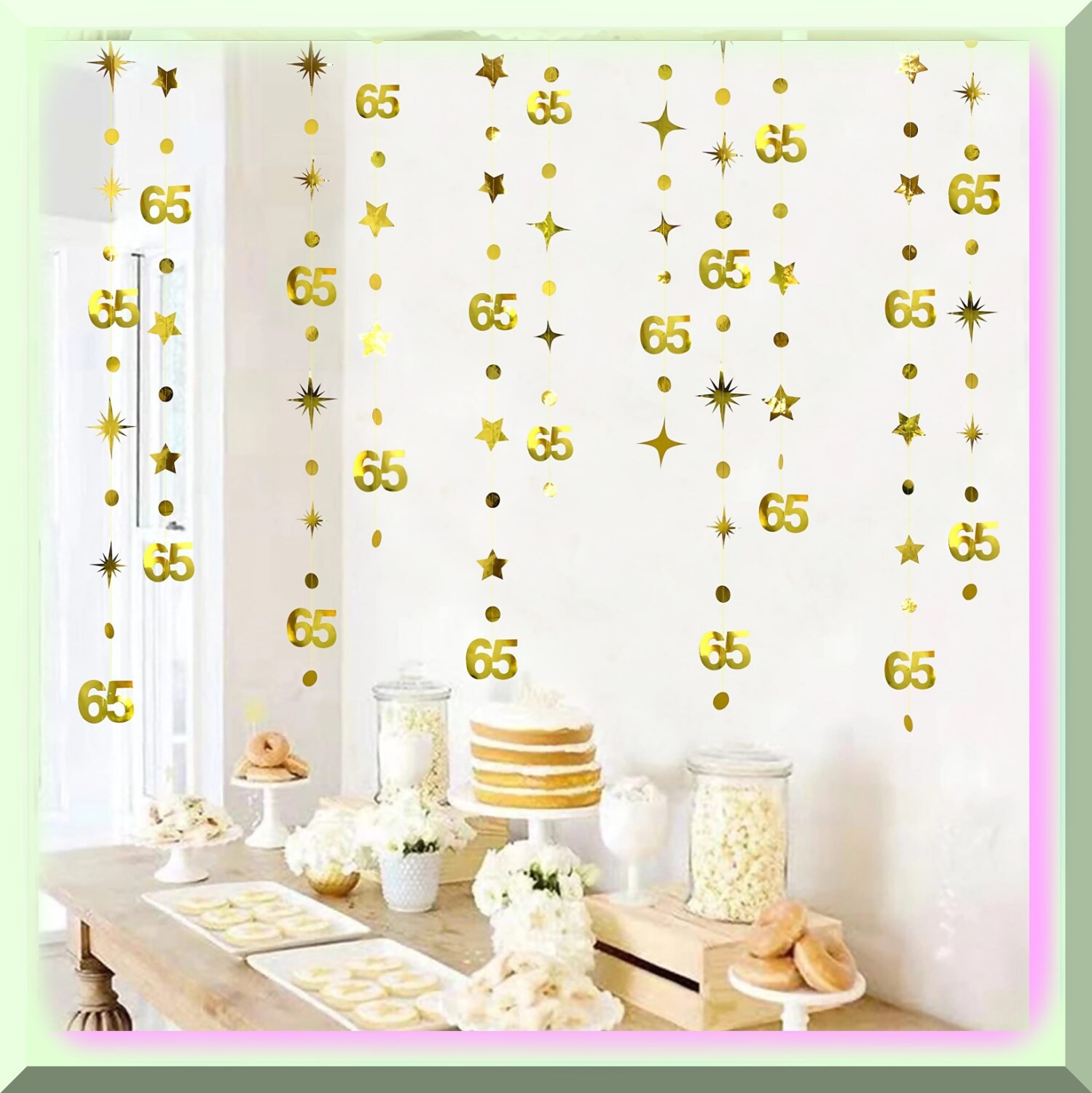 Gold 65th Celebration Number and Star Garland