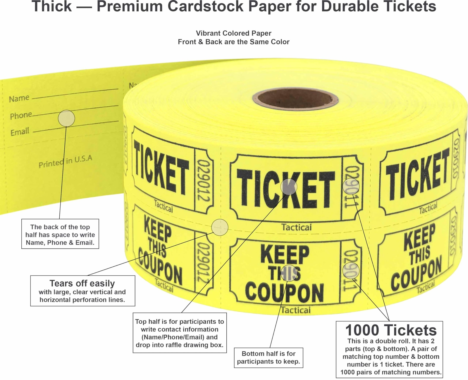 1000 Raffle Tickets Double Roll or Events, Entry, Class Reward, Fundraiser