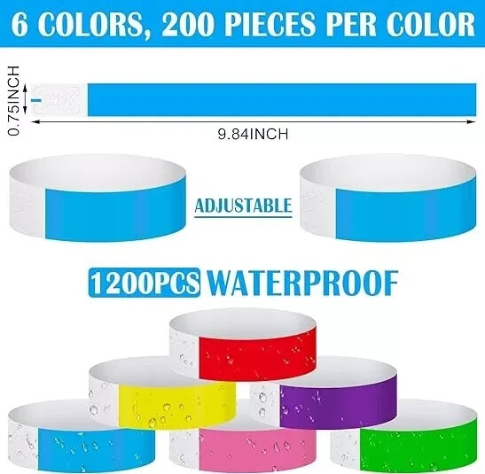 1200 Pack Paper Wristbands for Events Variety Neon Wrist Bands Lightweight Conce