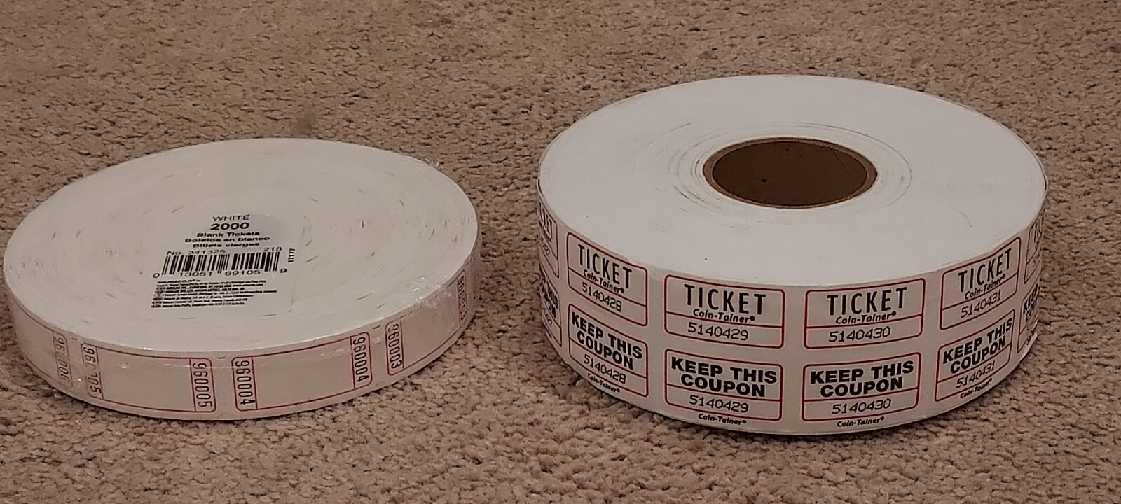 2000 Double Roll Raffle Tickets and 2000 Single Roll Blank Tickets