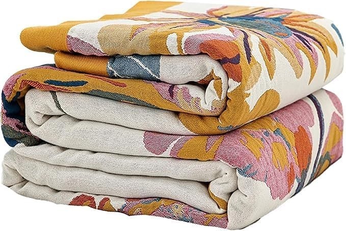 Boho Throw Blanket,Organic Cotton Ultra Soft Muslin Throw for Couch and Bed 50″
