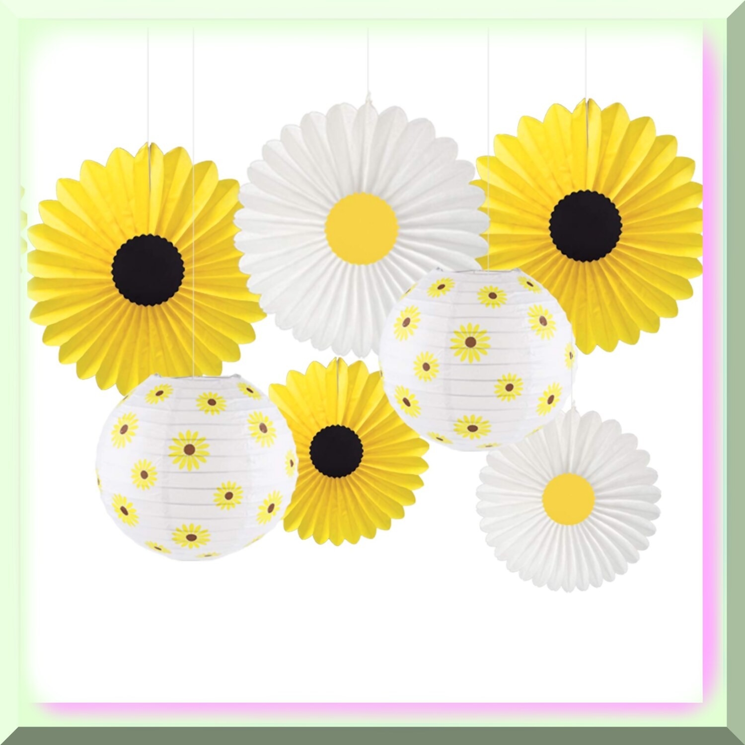 Sunflower Party Decorations with Paper Fans and Lanterns
