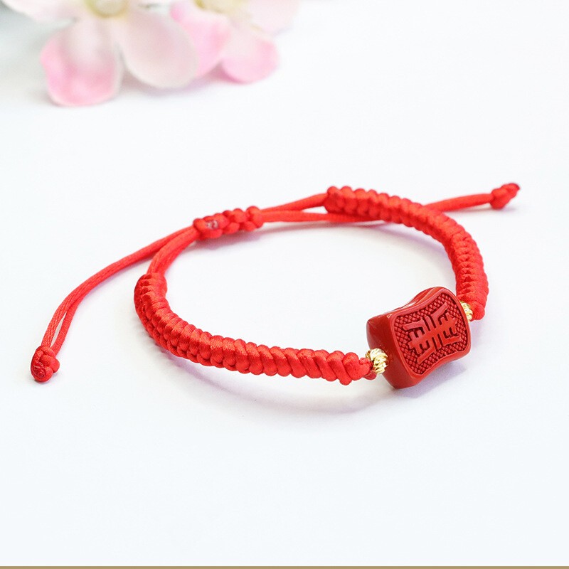 Handmade Cinnabar Red&Black String Bracelet with Charm Adjustable Lucky FengShui