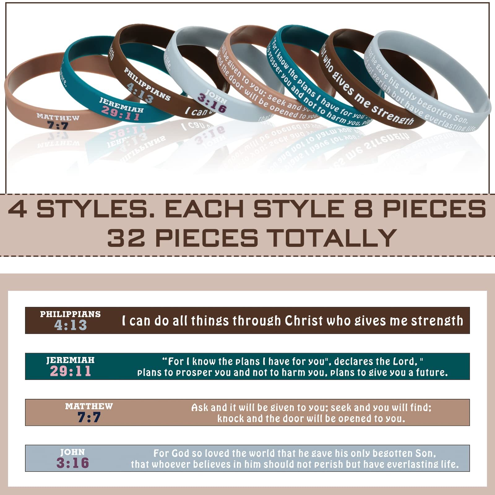 60 Pcs Religious Bible Verse Silicone Bracelets for Adults Men Women Teens