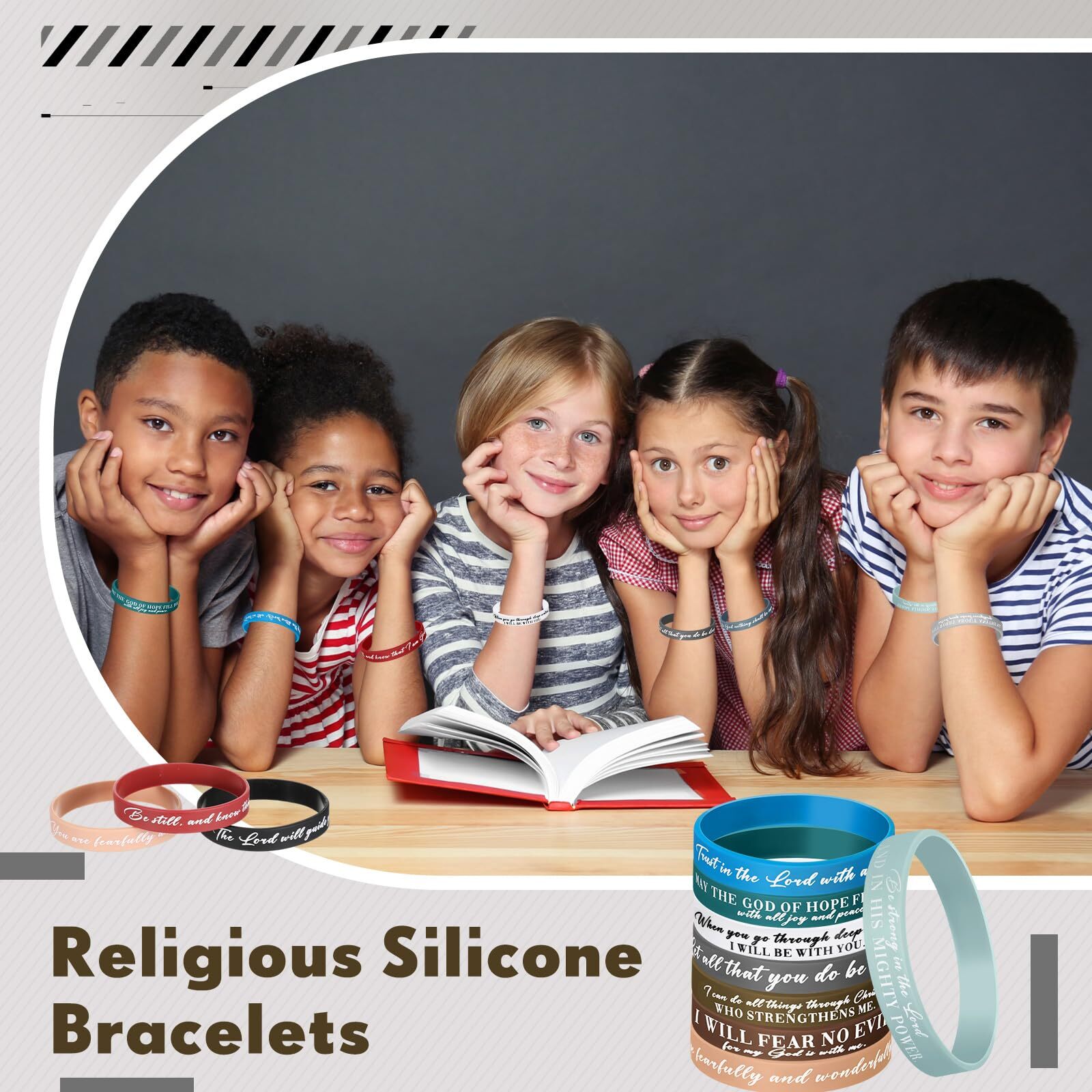24Pcs Religious Silicone Bracelet Bible Verse Wristbands for Men Women