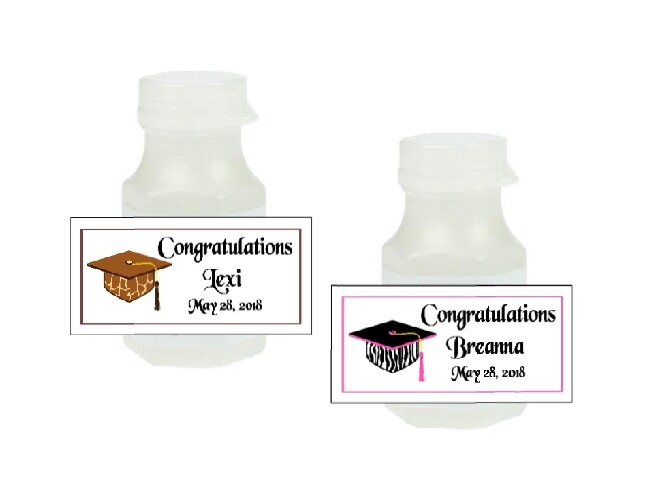 30 Leopard or Zebra Graduation Personalized Mini Bubble Label Wrapper Favors