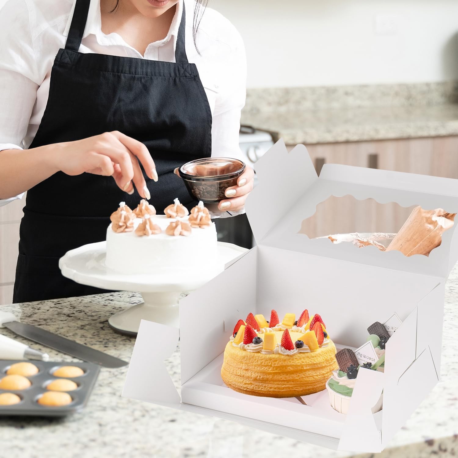 JCD 16 Packs Bento Cake and Cupcake Clear Lid with 2 Cupcake Holes – Cake and…