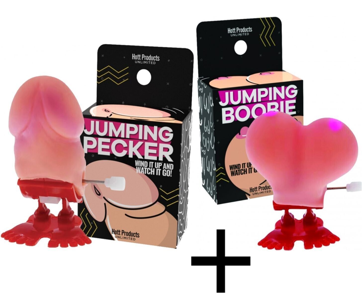 1 Jumping Boobie & 1 Pecker – Wind up Set – Funny Hen Party Novelty Adult Gift