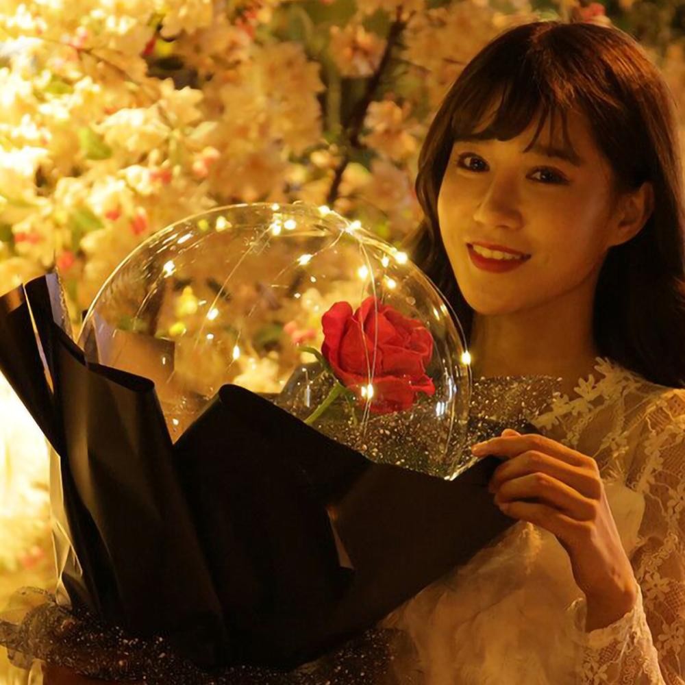 LED Luminous Rose Balloon Bouquet Transparent Bobo Ball Romantic Gift