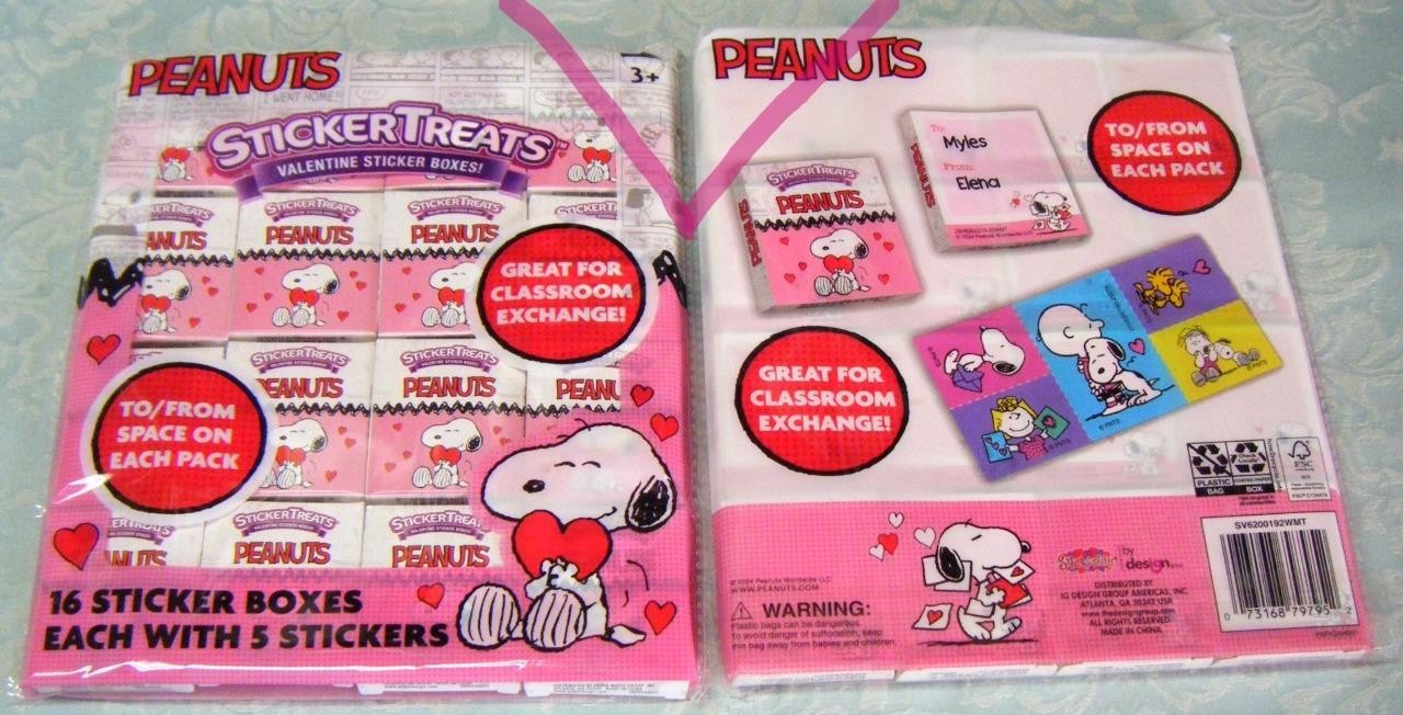 Peanuts SNOOPY School Exchange Valentine’s Day Sticker Treats 16 Bx NEW (1/7952)