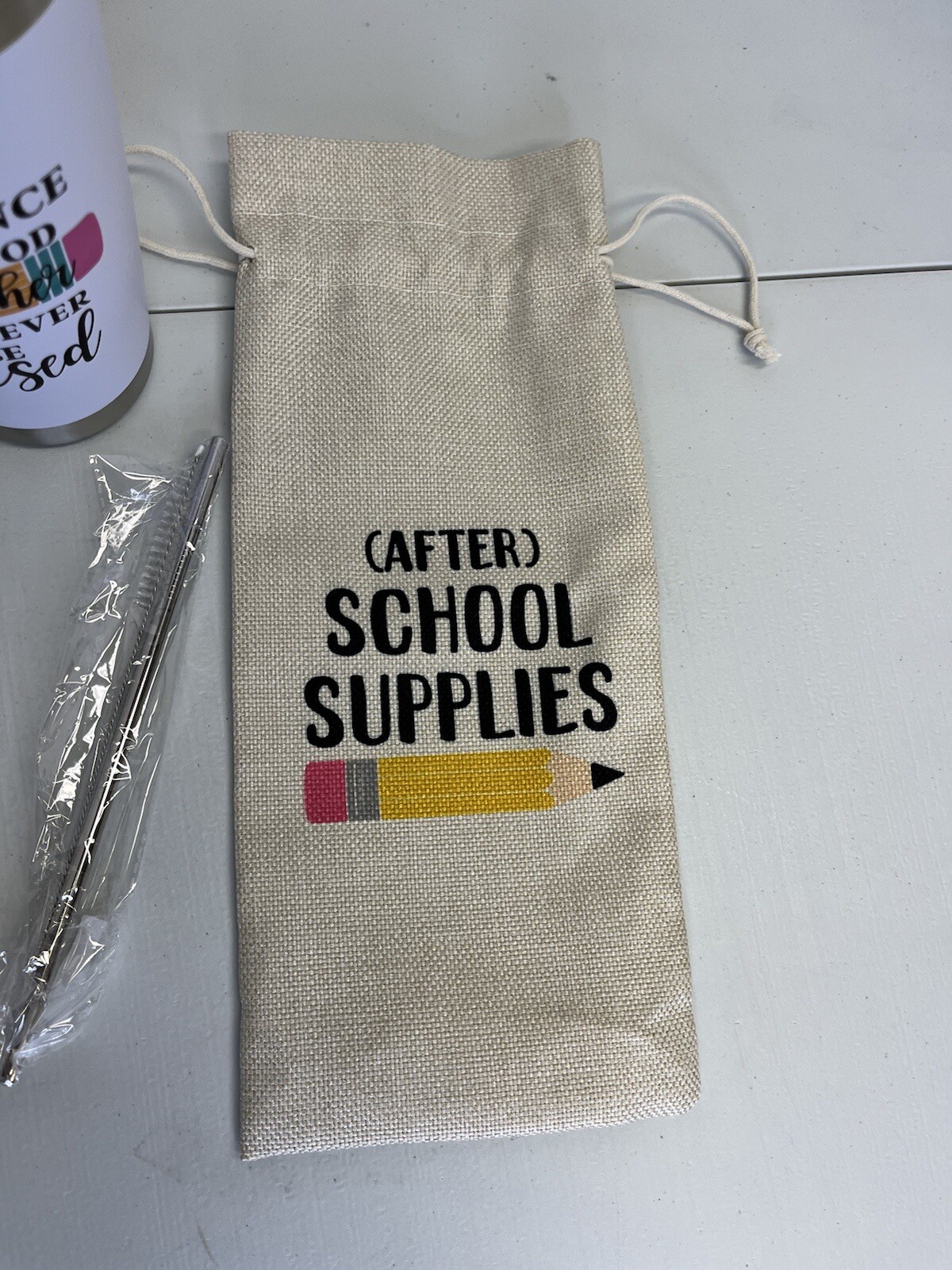 ZZkol Teacher Travel Insulated Tumbler Lid Straw 20 oz & School Wine Gift Bag