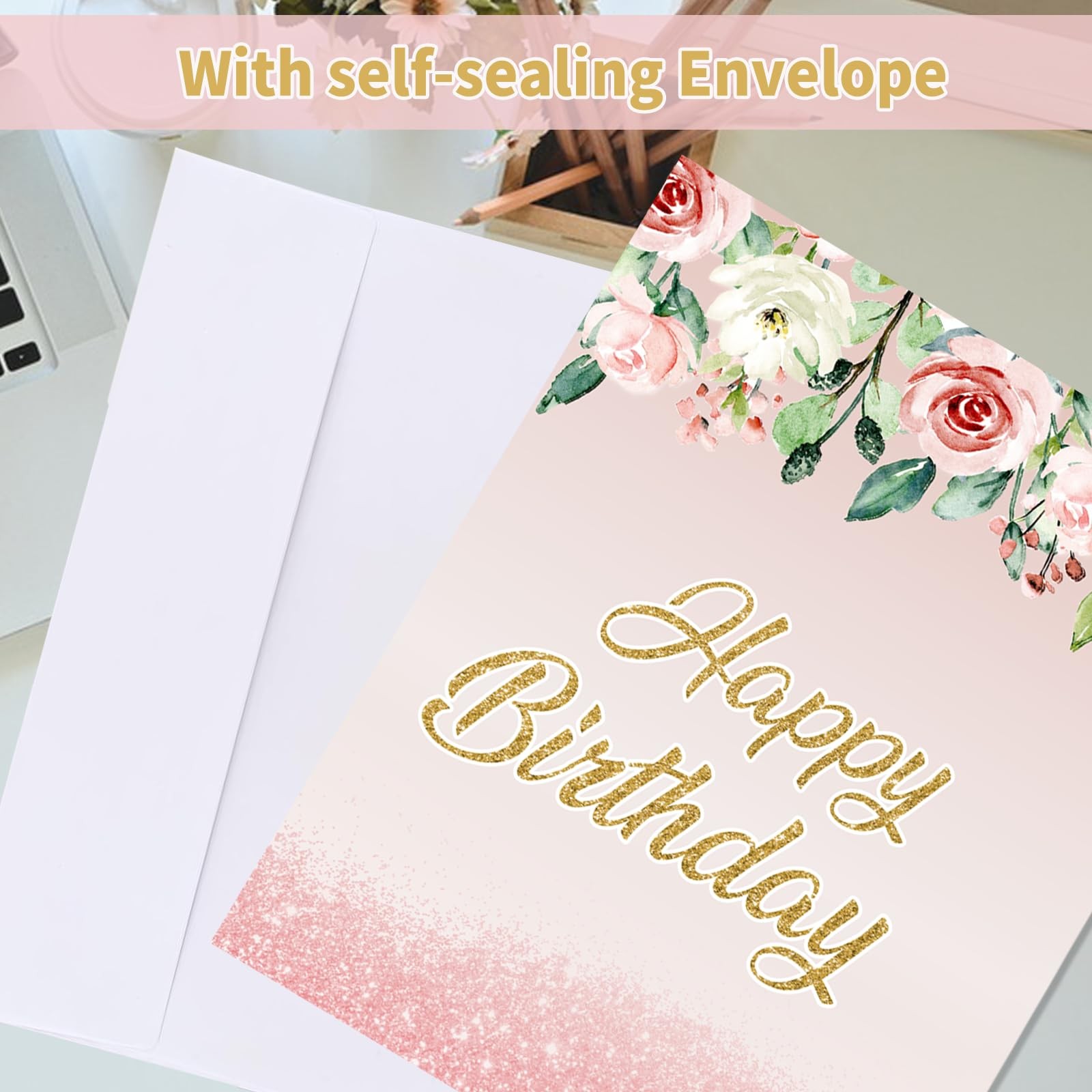 SULICRE Giant Birthday Card with Envelope, 22 x 22 x 14 inches, pink flower