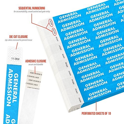 500 Blue General Admission Tyvek Wristbands for Events – ¾” 500 Count Blue Ga