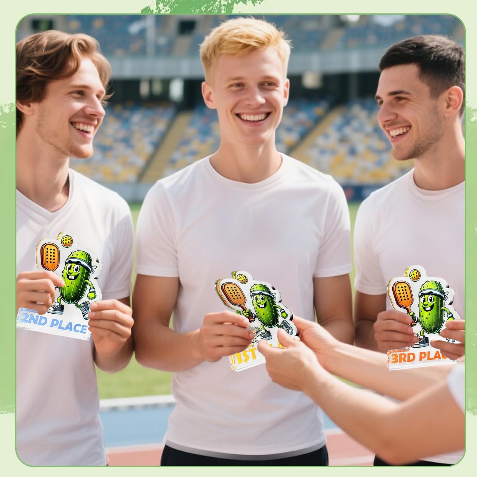 Upgraded 3PCS Pickleball Trophy Funny, 3.94 inches x 0.39″, Green