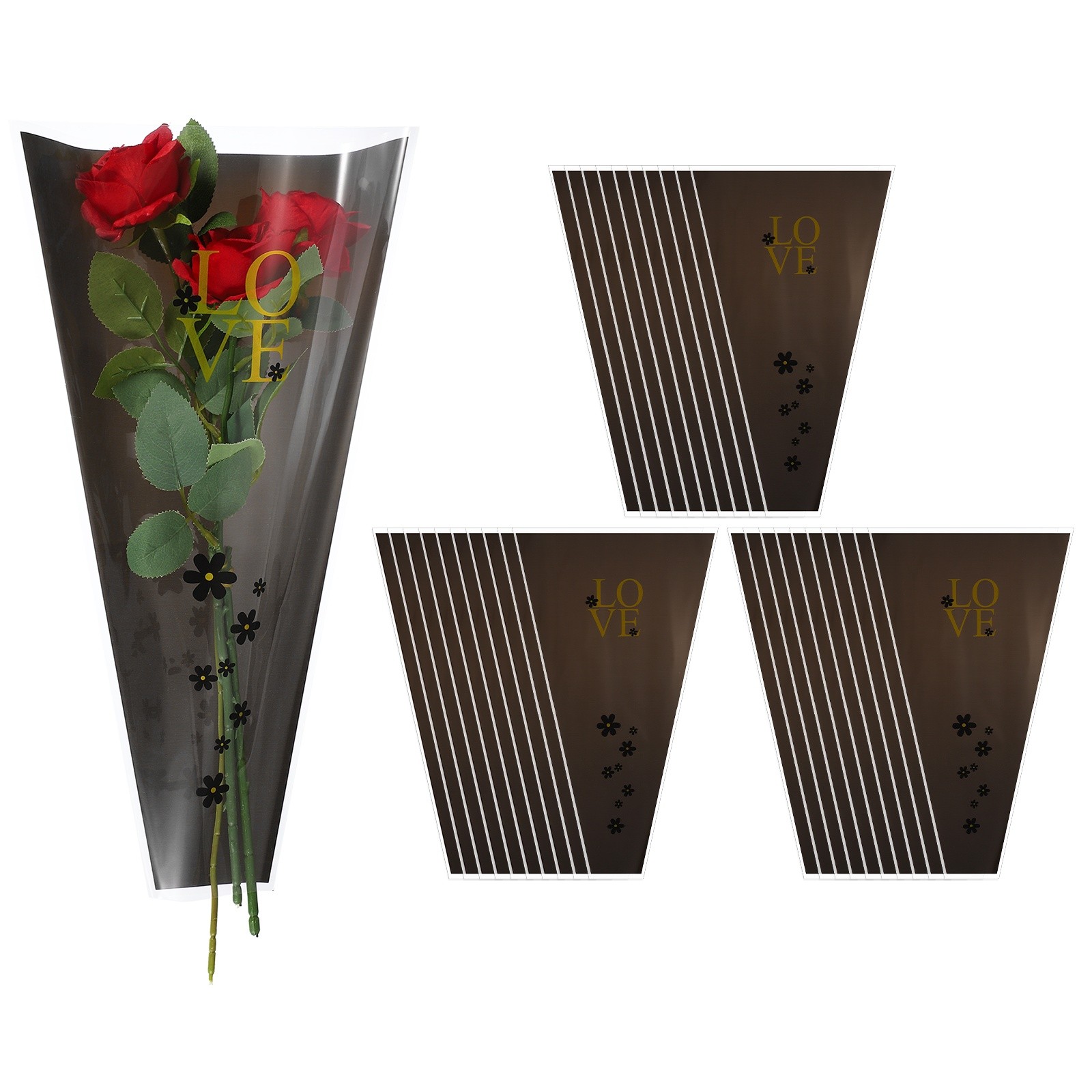 150 Pcs Plastic Rose Floral Bouquet Bags 17.7″ Flower Sleeves Bags, Black