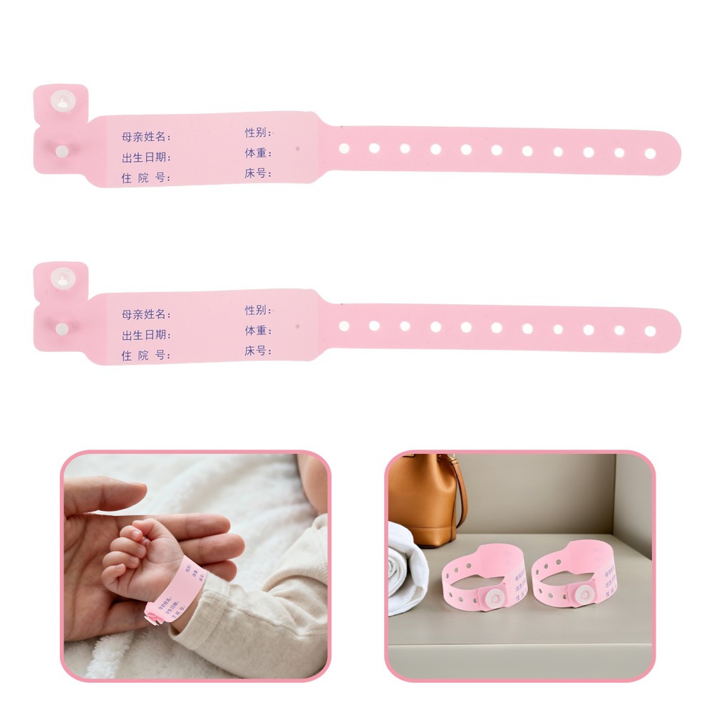 100Pcs Reusable Baby Hospital Wristbands PVC Adjustable Pink Secure Snap Closure