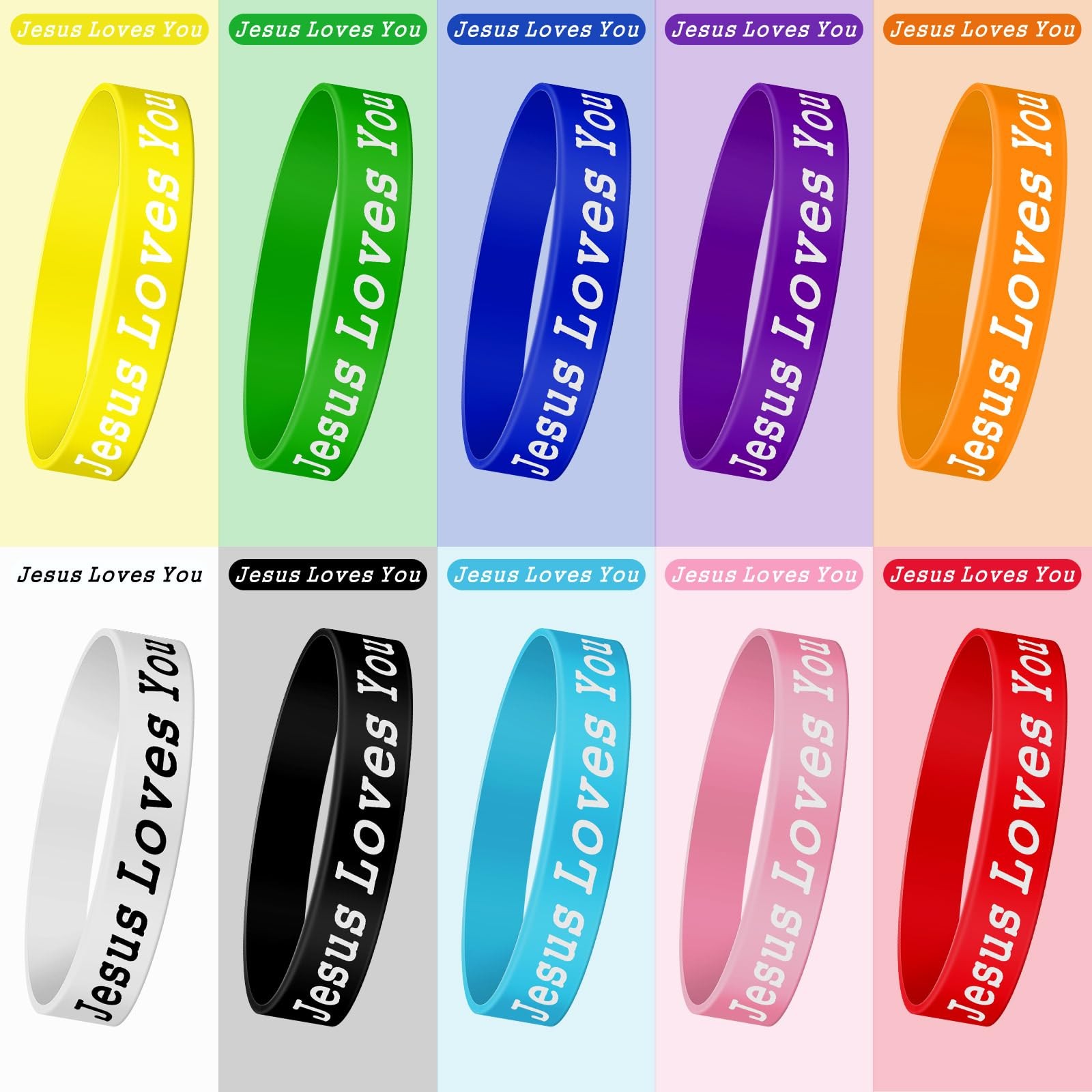 JUNEBRUSHS 42pcs Jesus Loves You Silicone Bracelets Bulk Colorful Multicolor