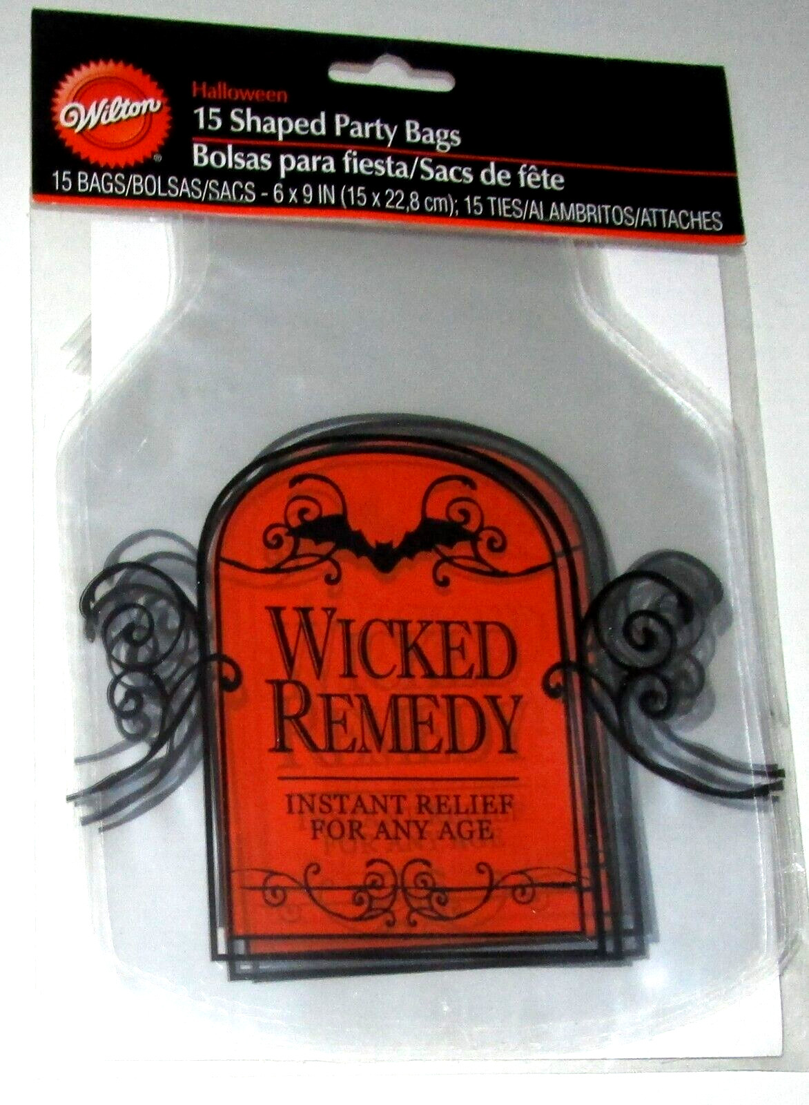 Wilton ~ Halloween Shaped Party Bags W/Ties ~ 15 Ct ~ Wicked Remedy ~ 6″ x 9″