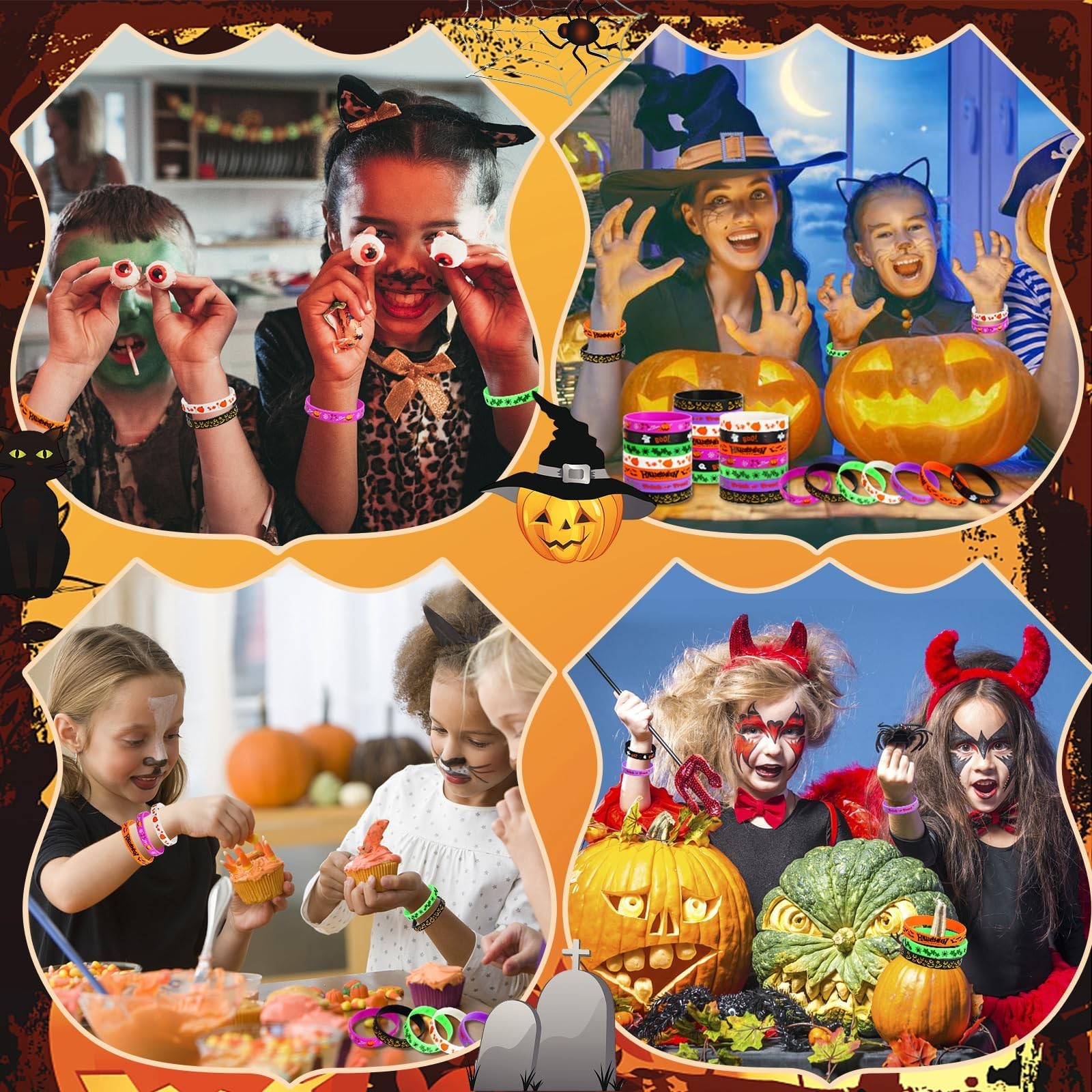JUNEBRUSHS 42pcs Halloween Party Favors Silicone Bracelets Rubber Multicolor