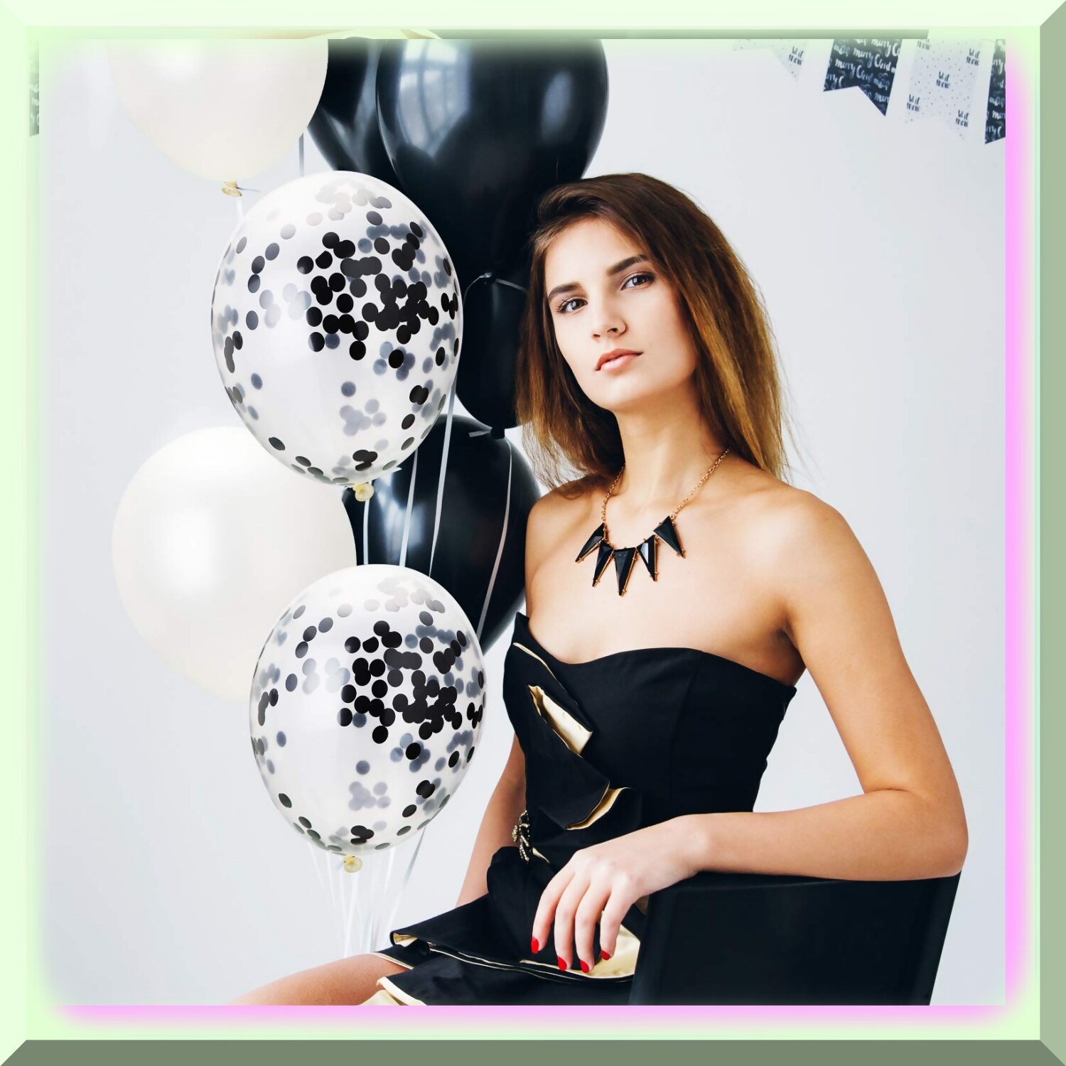 12 Inch Black White Confetti Latex Balloons 100 Pack