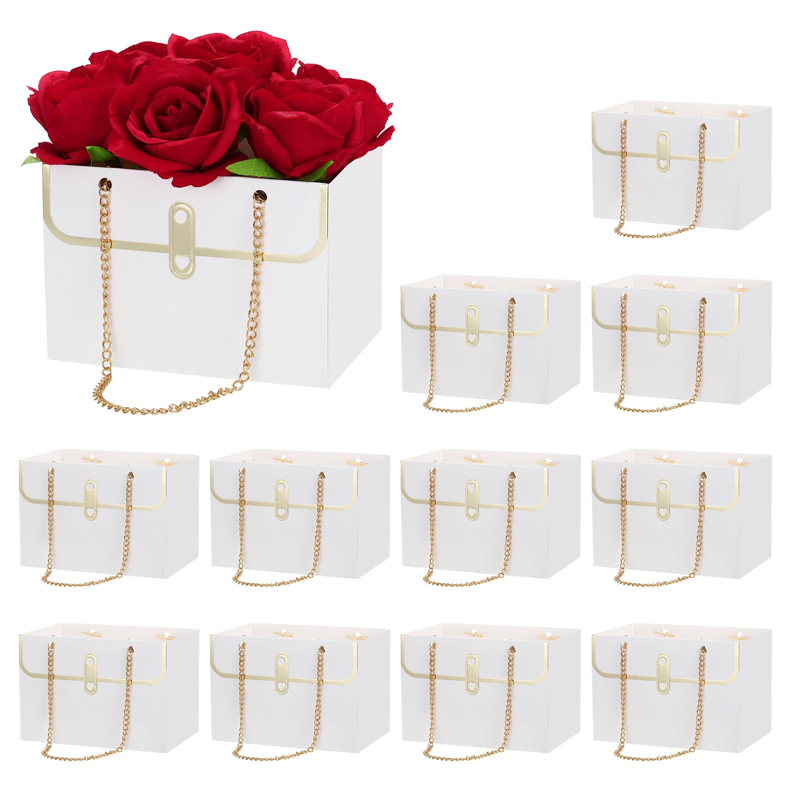 12 Pcs Flower Gift Box Paper Bouquet Flower White