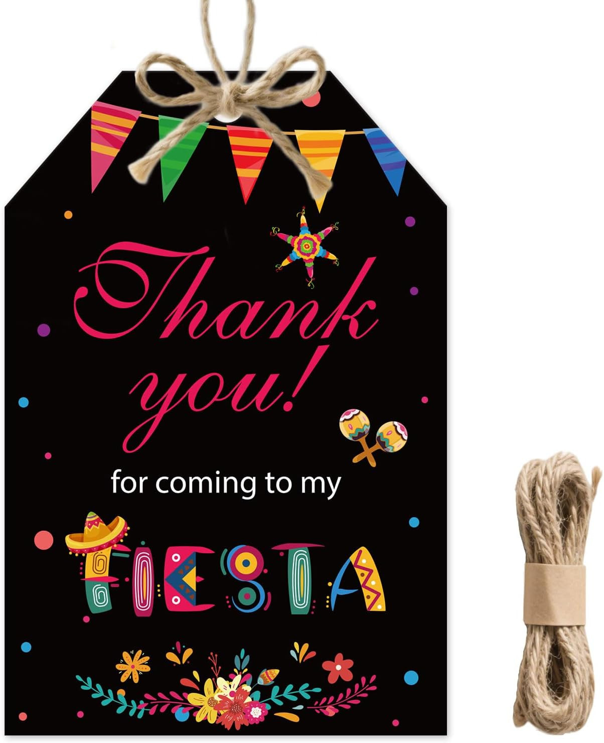 50Pcs Fiesta Thank You Tags Mexican Party Favors Gift Tag with String for Taco B