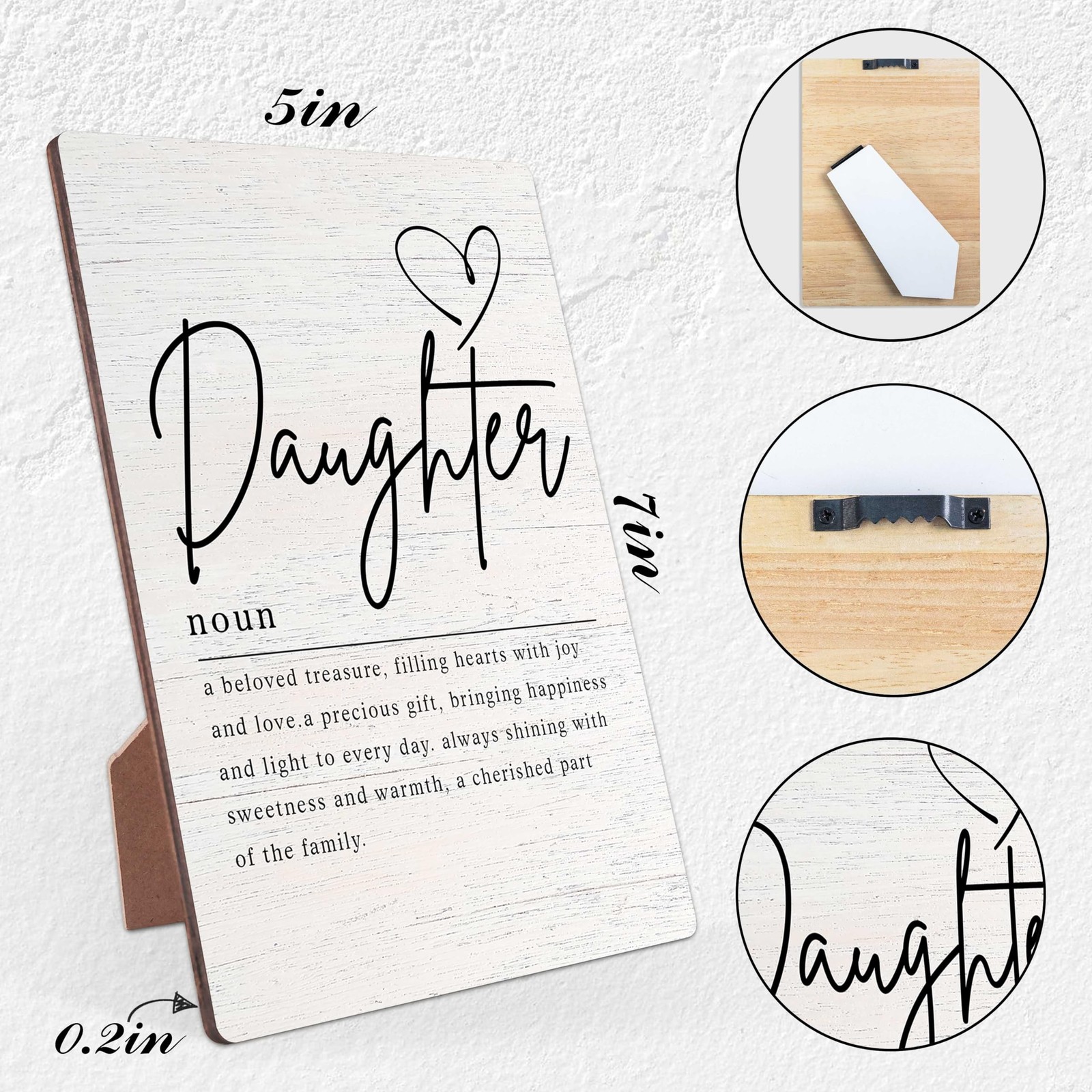 Daughter Definition Farmhouse Wood Sign with Stand for Women’s and Men’s Desk…