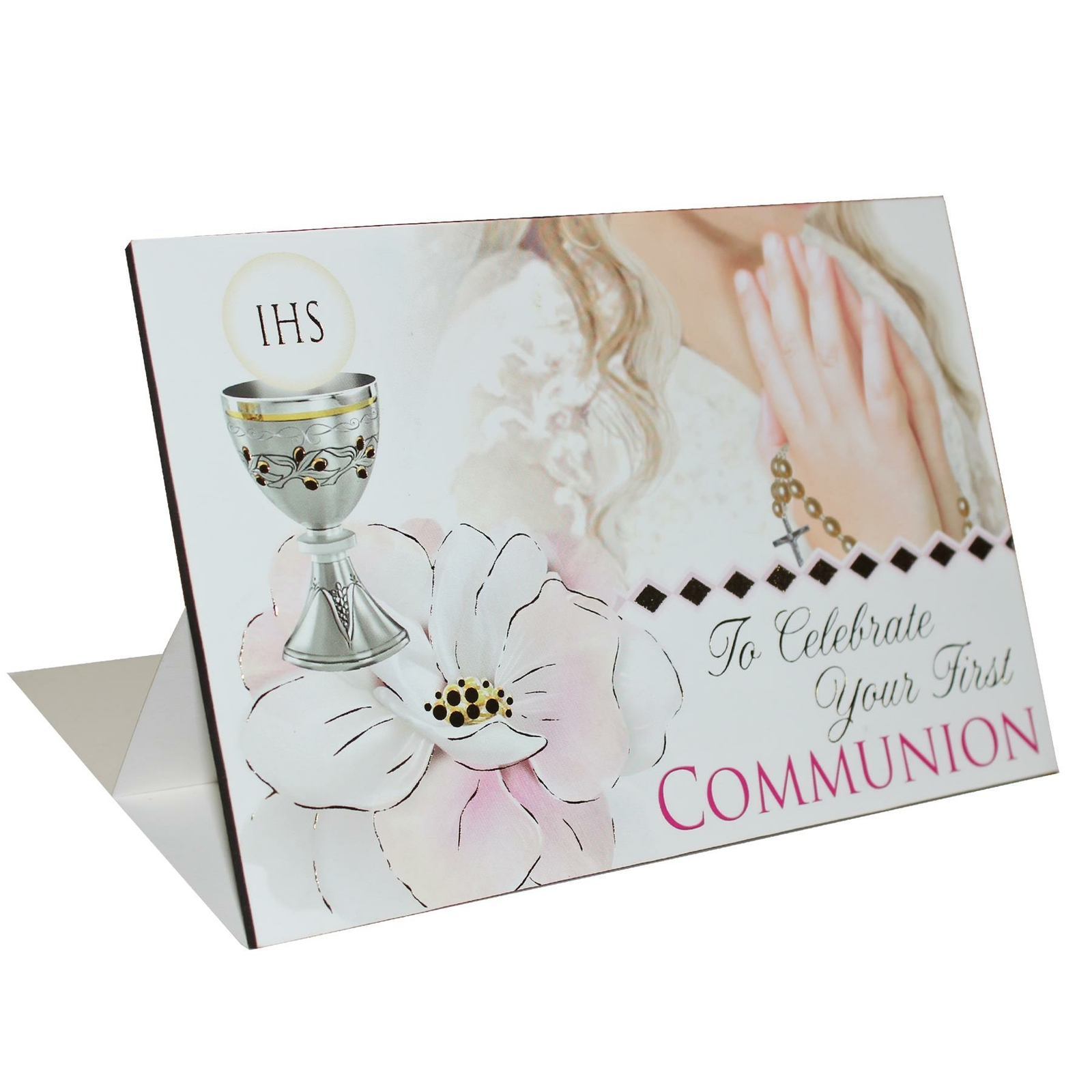 First Holy Communion Wood Post a Plaque with Envelope – Girl