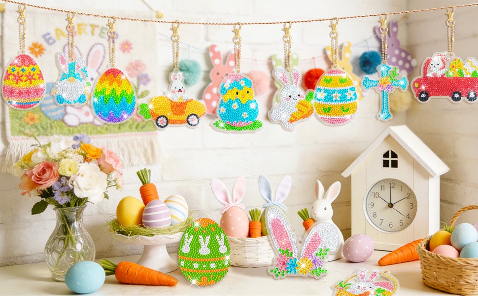 Easter Diamond Painting DIY Keychain Easter Ornaments Bunny Kids Game Supplies