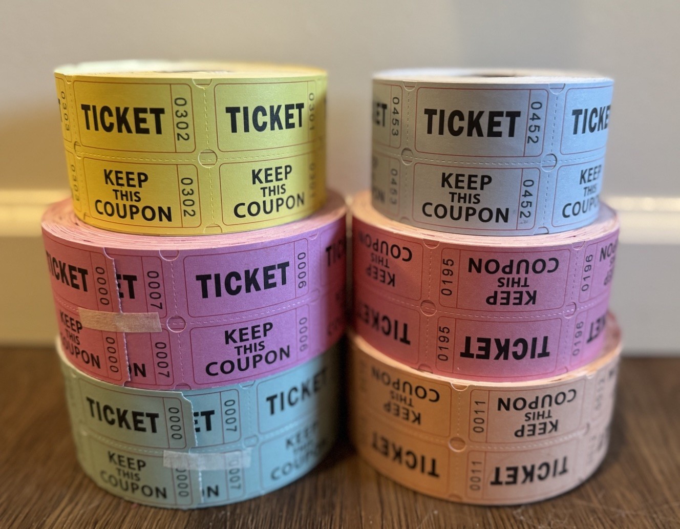Raffle Ticket Rolls – 6 Assorted Colors
