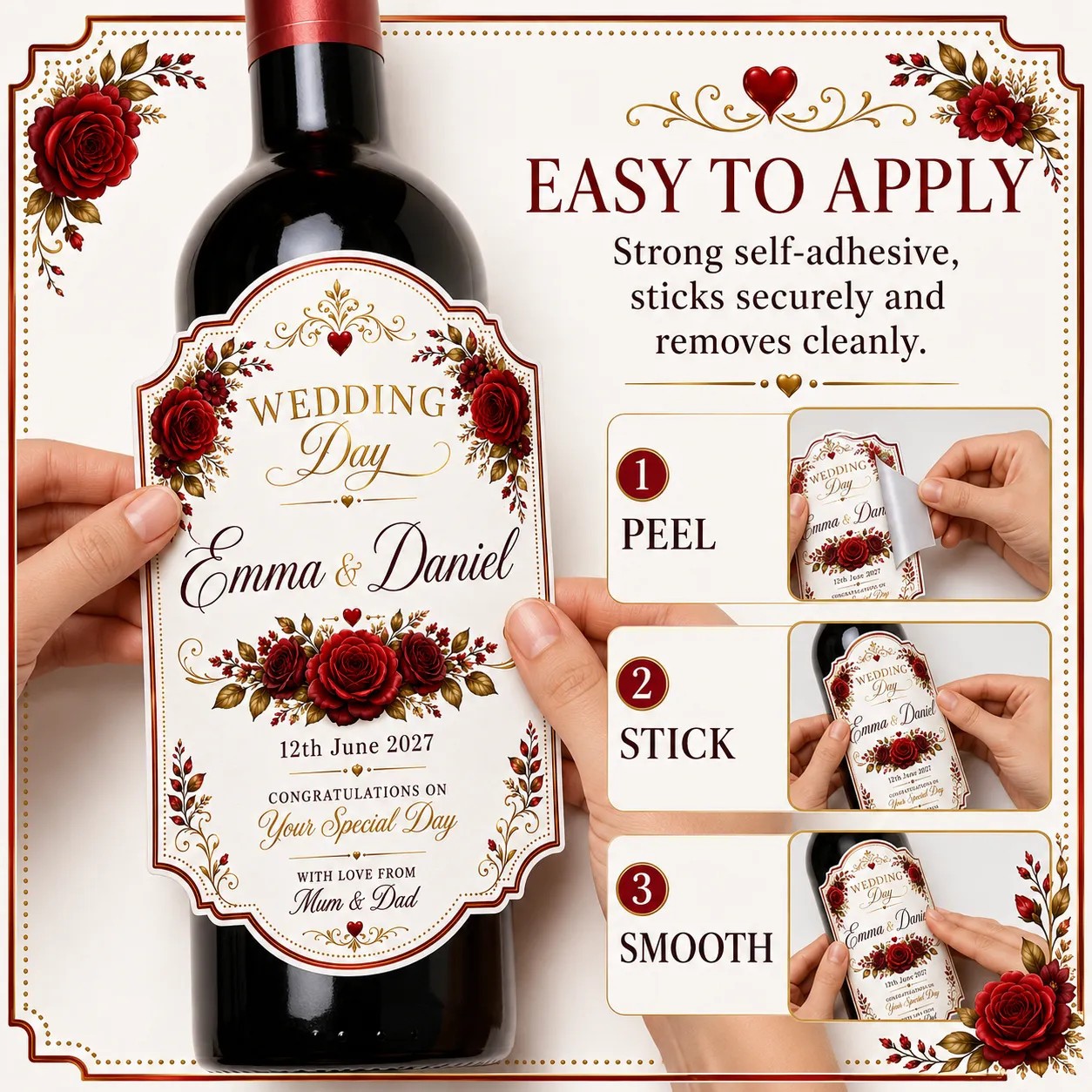 Personalised Wedding Day Bottle Label Sticker Custom Bride Groom Gift Wine