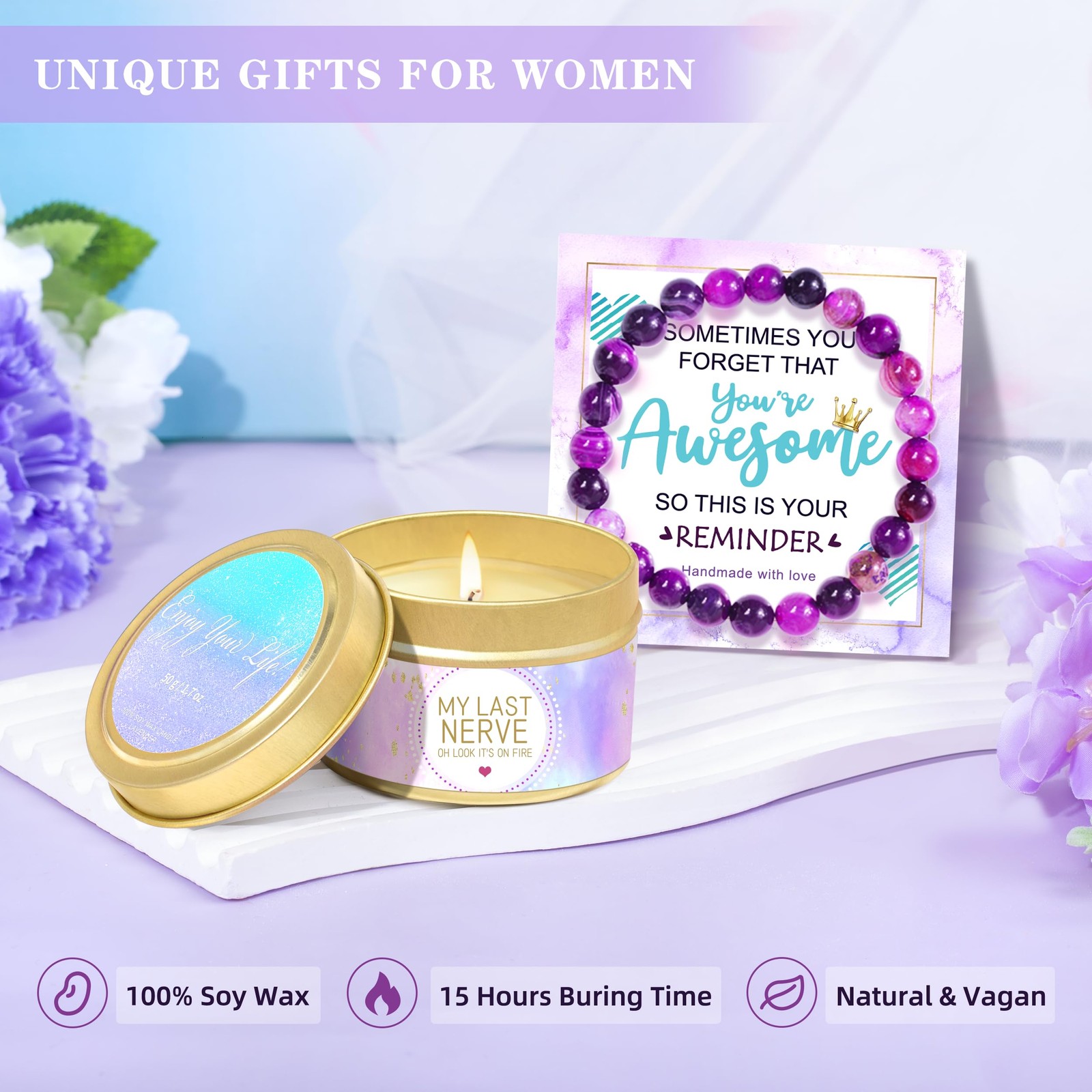 Gifts for Women, 9pcs Lavender Care Package Birthday Women Purple