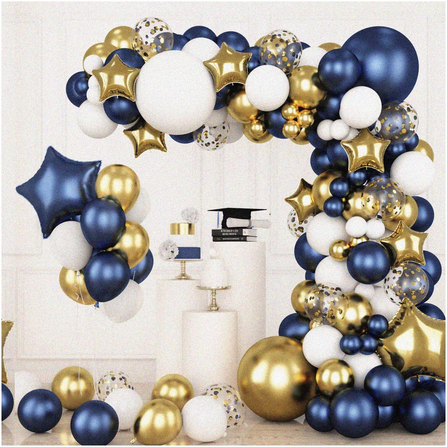 Gold and Navy Confetti Balloon Arch Kit