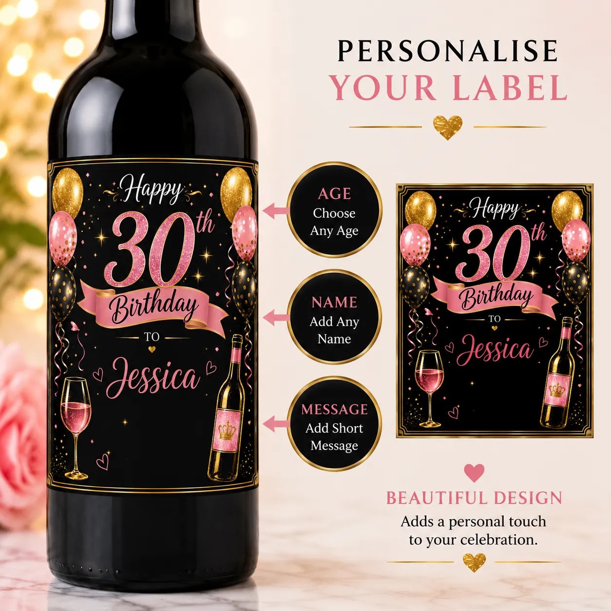 Personalised 30th Birthday Bottle Label Custom Name Wine Sticker Gift