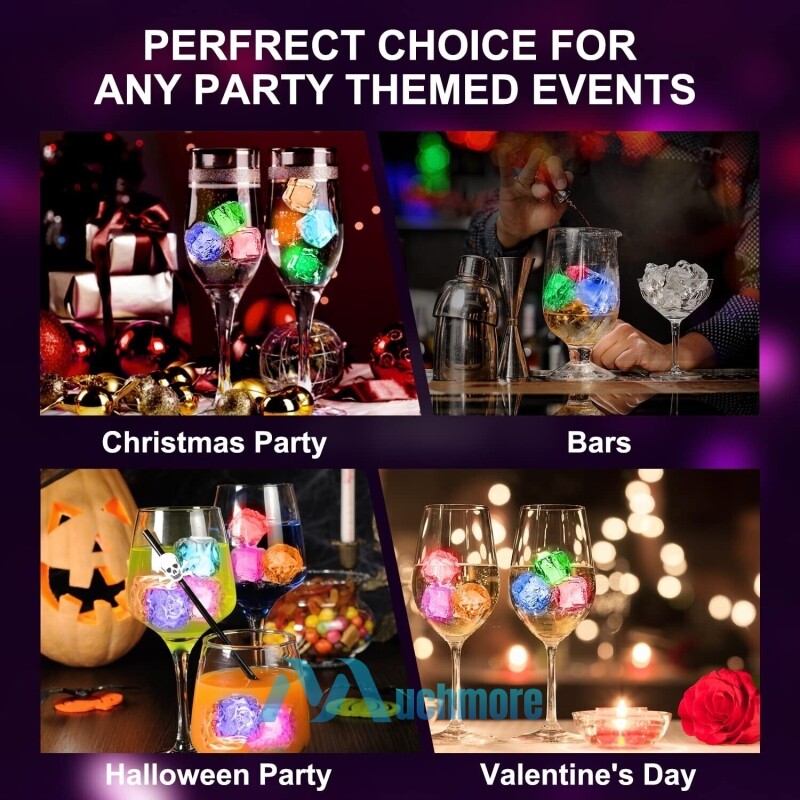 20x Waterproof Light Up Flashing LED Ice Cubes for Party Drinks Glowing Ice Cube