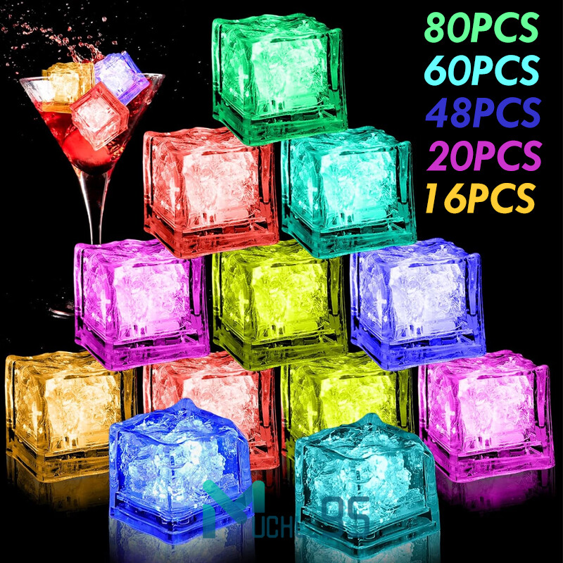 4 – 100 PCS Waterproof LED Light Up Ice Cubes for Drinks Party 7 Colors Changing