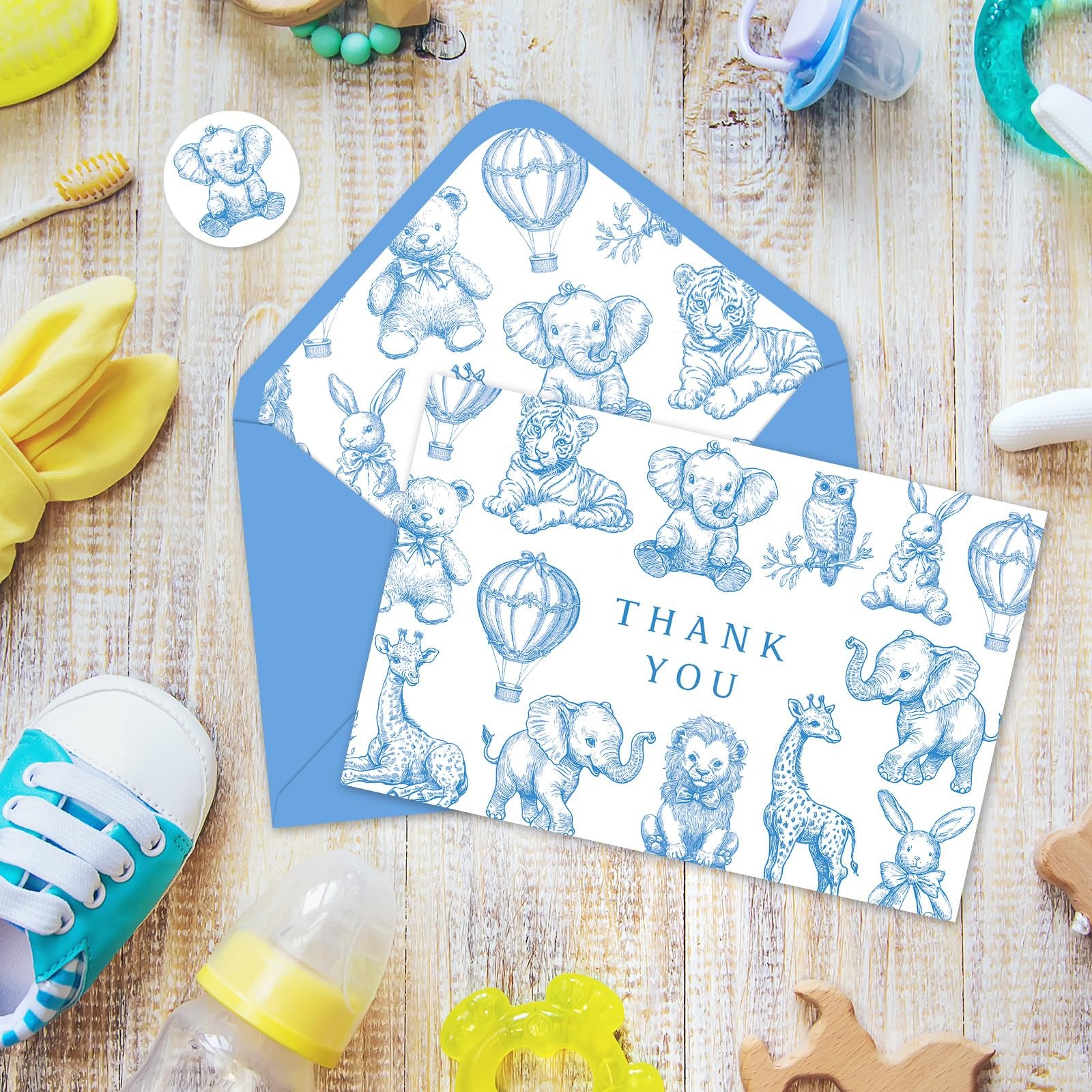 Whaline 24 Pack Baby Shower Thank You Card Cute Blue White 4 x 6 inch,
