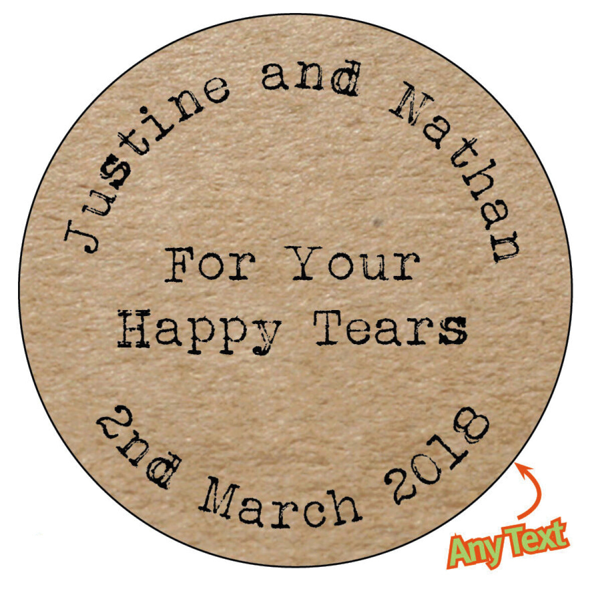 105 PERSONALISED HAPPY TEARS Wedding Brown Kraft Effect Favour Stickers – 516