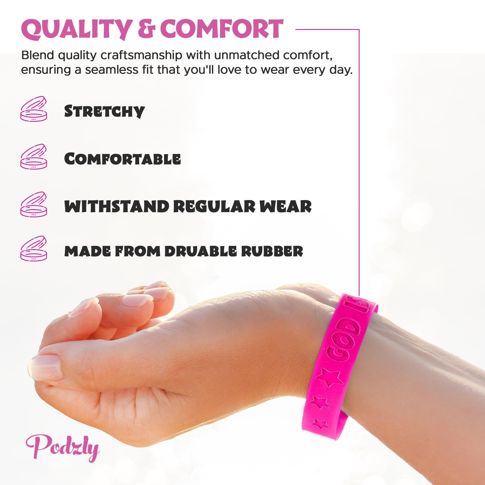 Podzly 100 Pack of Christian Bracelets – Motivational Silicone Wristbands wit…