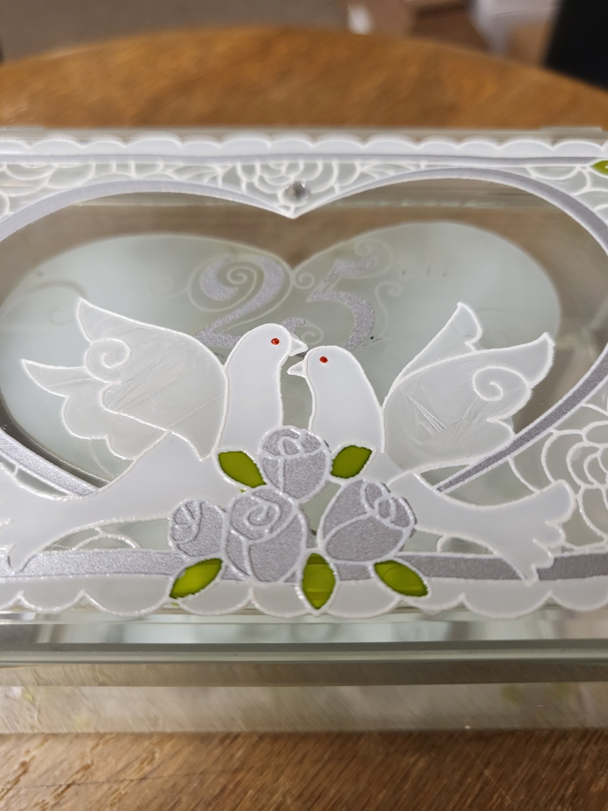 Glass Jewellery Box, Trinket Box, 25th Silver Anniversary Both Of You Doves