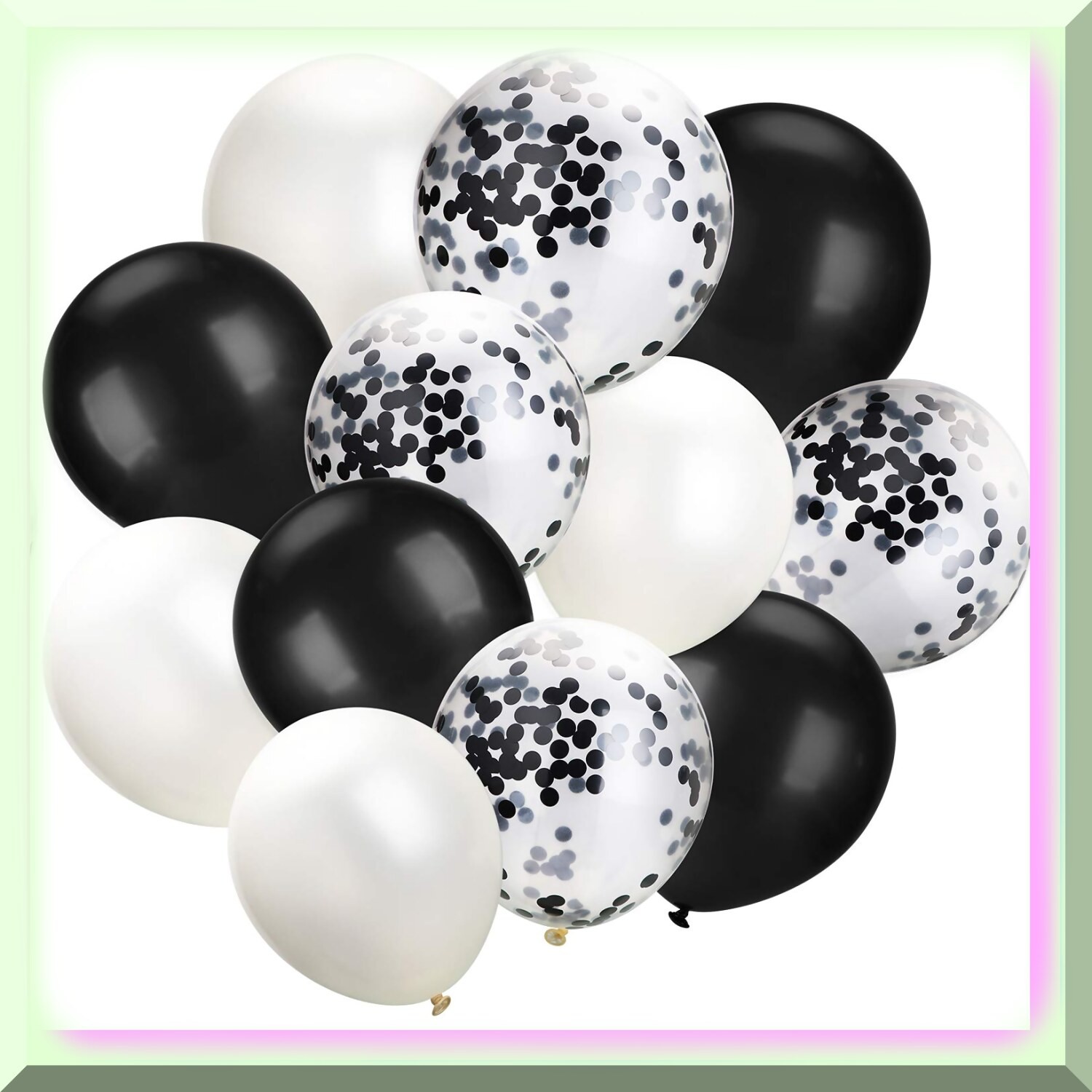 12 Inch Black White Confetti Latex Balloons 100 Pack