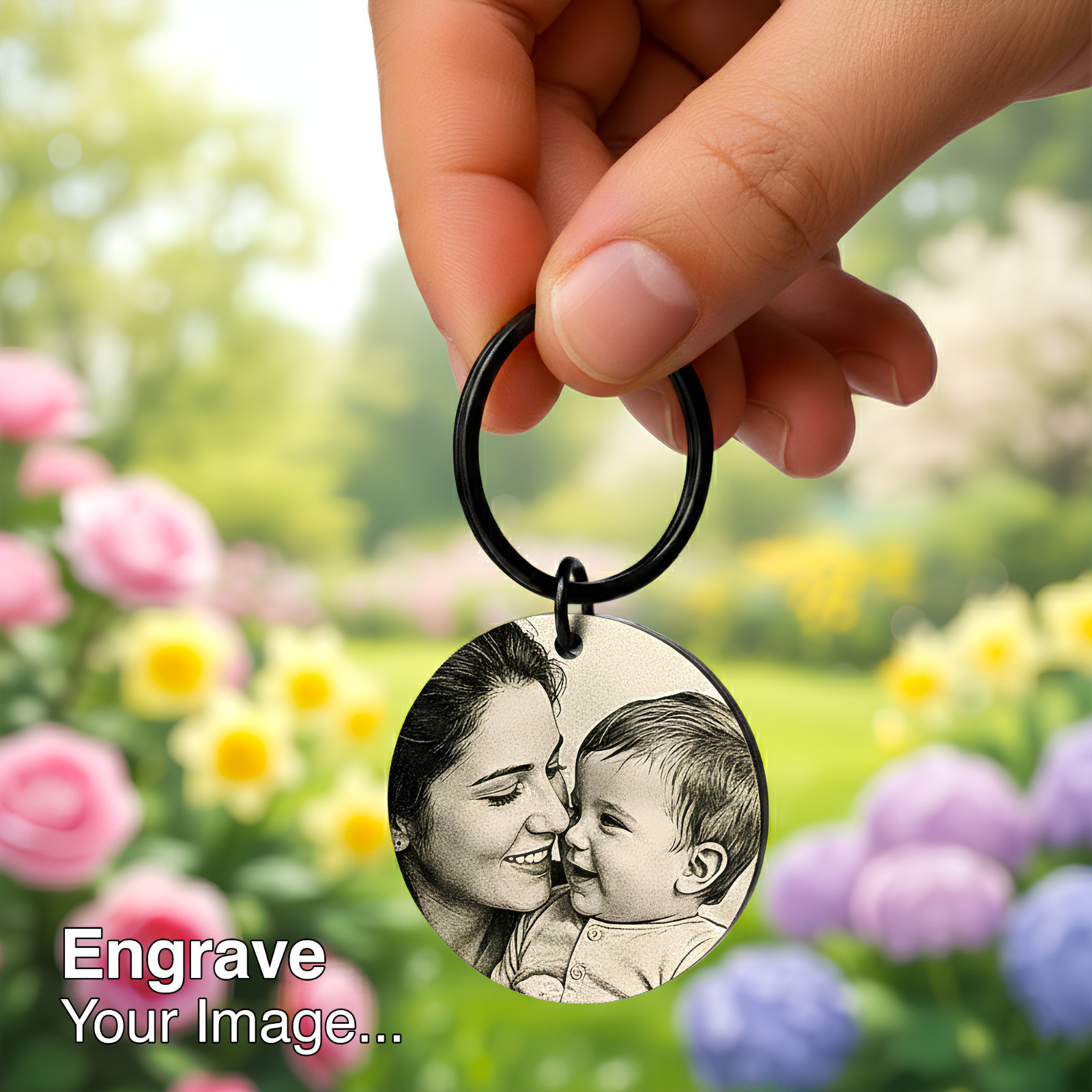 Personalised Engraved Keyring, Custom Photo Keychain Gift For Mum, Dad, Him, Her