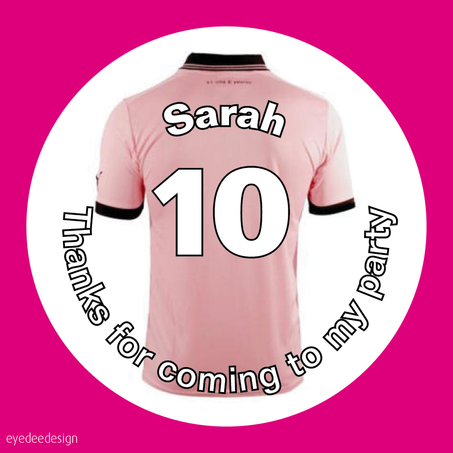 Personalised Football Shirt Birthday Thank You Stickers Party Pink Cake – 594