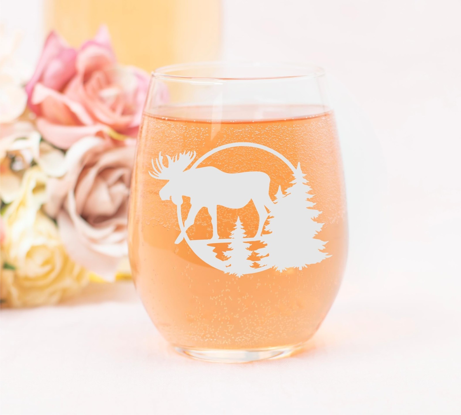 C M Moose Stemless Wine Glass, 17 oz. – Moose Forrest Themed Gift for Men and…